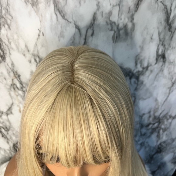 Ash Light Blonde Straight Hair long Wig with bangs 24” - Picture 5 of 6